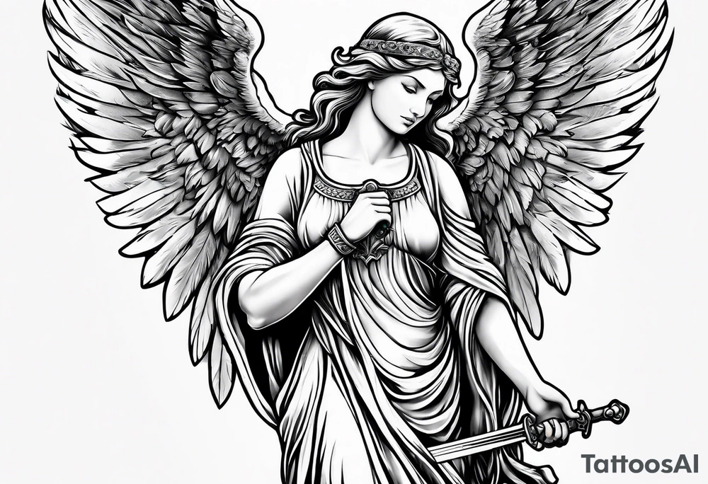 Guardian angel holding sword tattoo idea