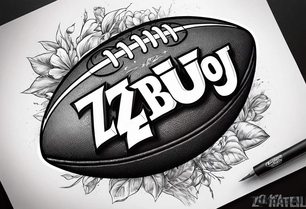 Rugby ball with Z J in the middle in the Gilbert font tattoo idea