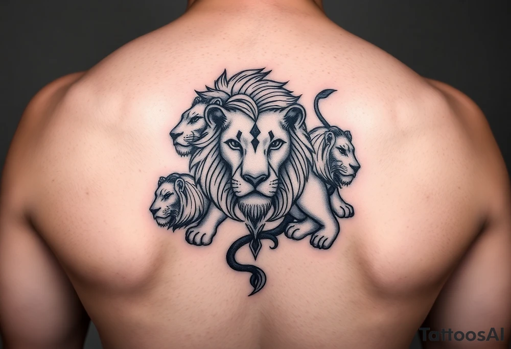 Leo zodiac sign with other lions tattoo idea