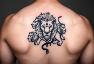 Leo zodiac sign with other lions tattoo idea