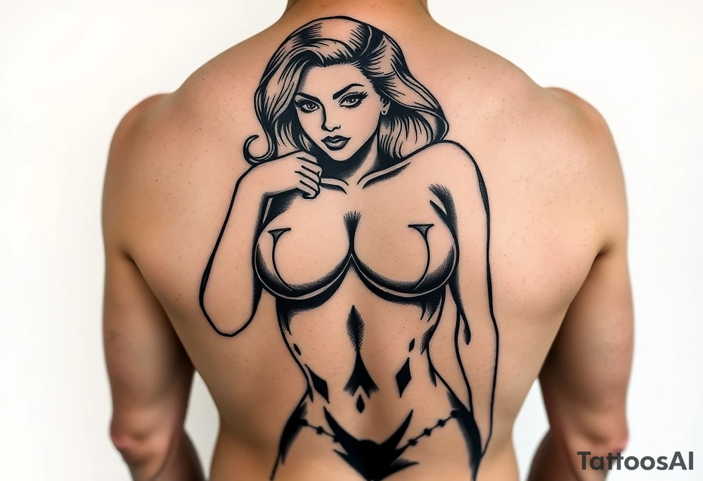 pin up girl that is very attractive and has very large breasts and butt, she is naked tattoo idea