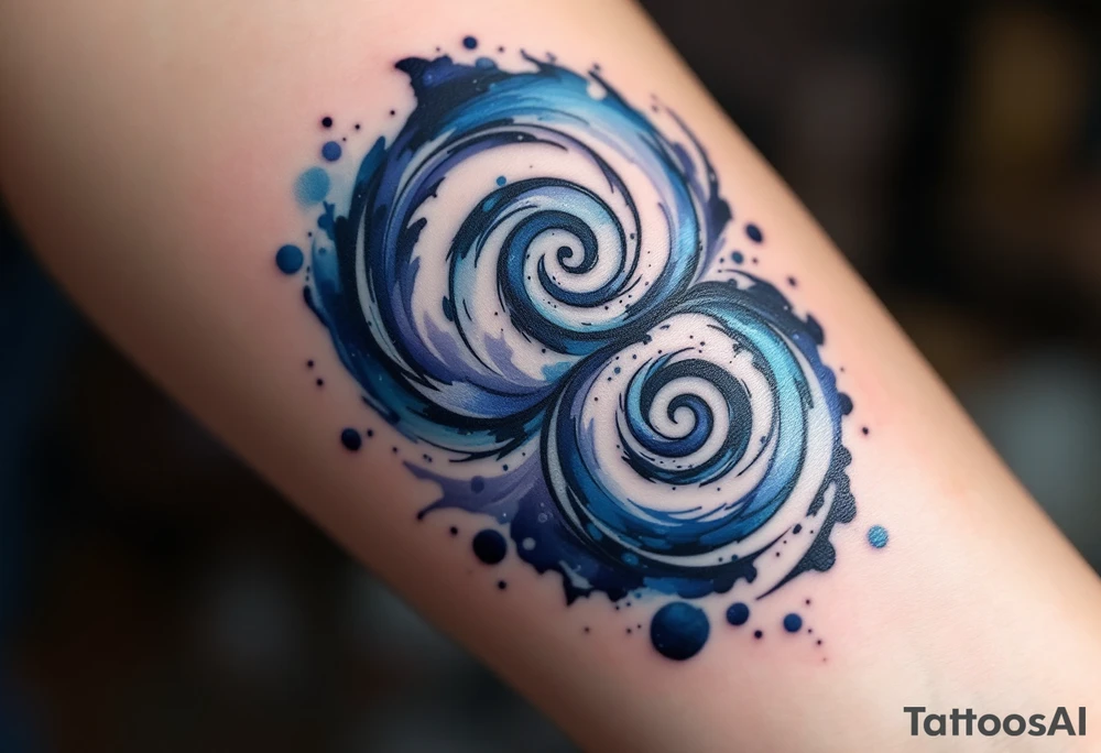 A swirling three triskelion spirals, hypnotic design in black and deep indigo, creating a sense of movement and energy, resembling a cosmic portal. tattoo idea