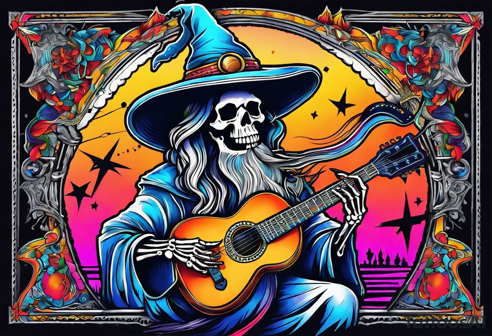 Wizard skeleton with guitar tattoo idea