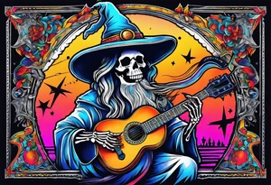 Wizard skeleton with guitar tattoo idea
