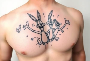 right rib cage i want the looney toons breaking out and as their body parts exit they turn to bones (representing my four kids 3 boys 1 girl) tattoo idea