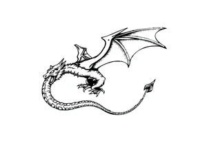 Dragon flying with outstretched wings on both sides and a long and slender body and outstretched tail tattoo idea