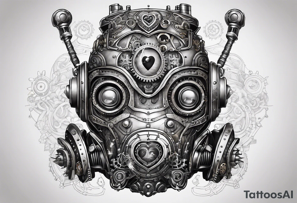 steampunk robot with a real heart tattoo idea