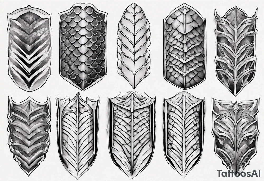 Dragonscale Leg armor symmetrical tattoo idea