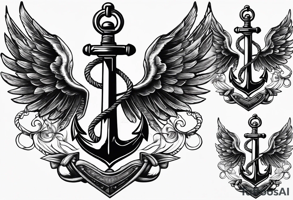 a ship anchor with an s through the anchor and angle wings on the left and right side tattoo idea
