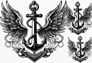 a ship anchor with an s through the anchor and angle wings on the left and right side tattoo idea