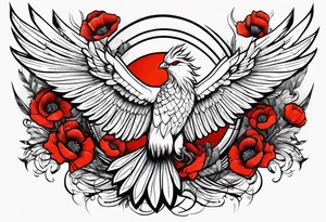 abstract pheonix holding red poppies in flight tattoo idea