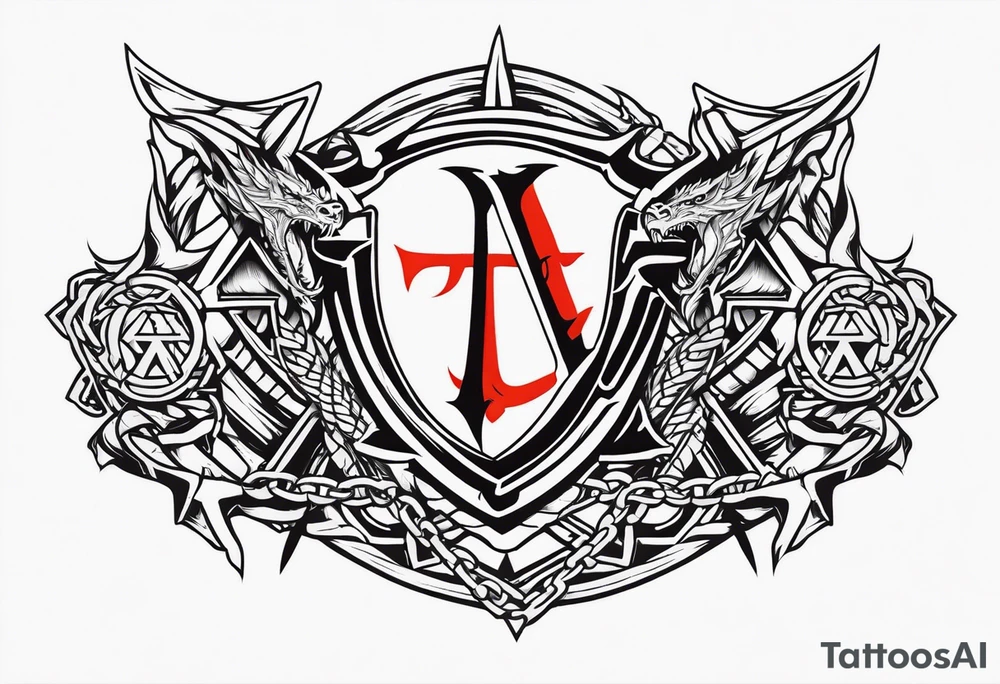 Valhalla sword shield dragon axe Valknut barbed wire chains fire tattoo idea Valhalla sword shield dragon axe Valknut barbed wire chains fire tattoo idea