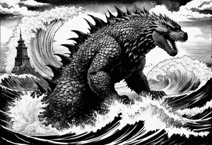 1995 Godzilla in the ocean tattoo idea