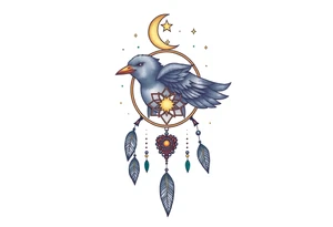 Raven dream catcher milky way moon shooting star tattoo idea