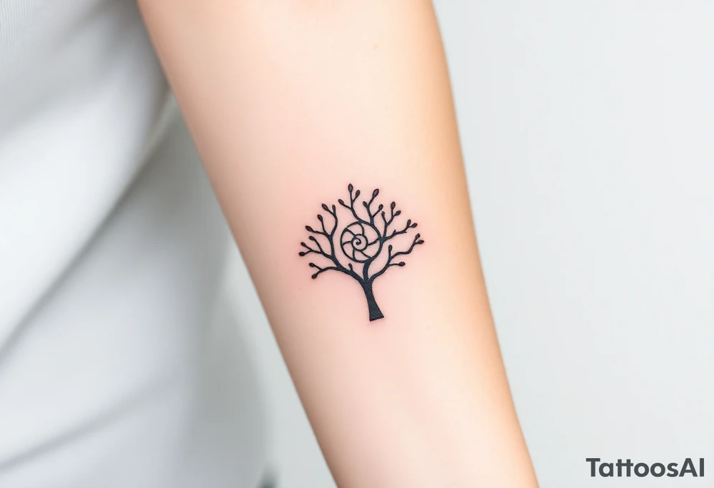Fibonacci spiral shell inside of tree tattoo idea