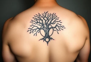 yggadrisl tree of life with circle. names Jai , Phoebe, Imogen, Matilda in the circle tattoo idea