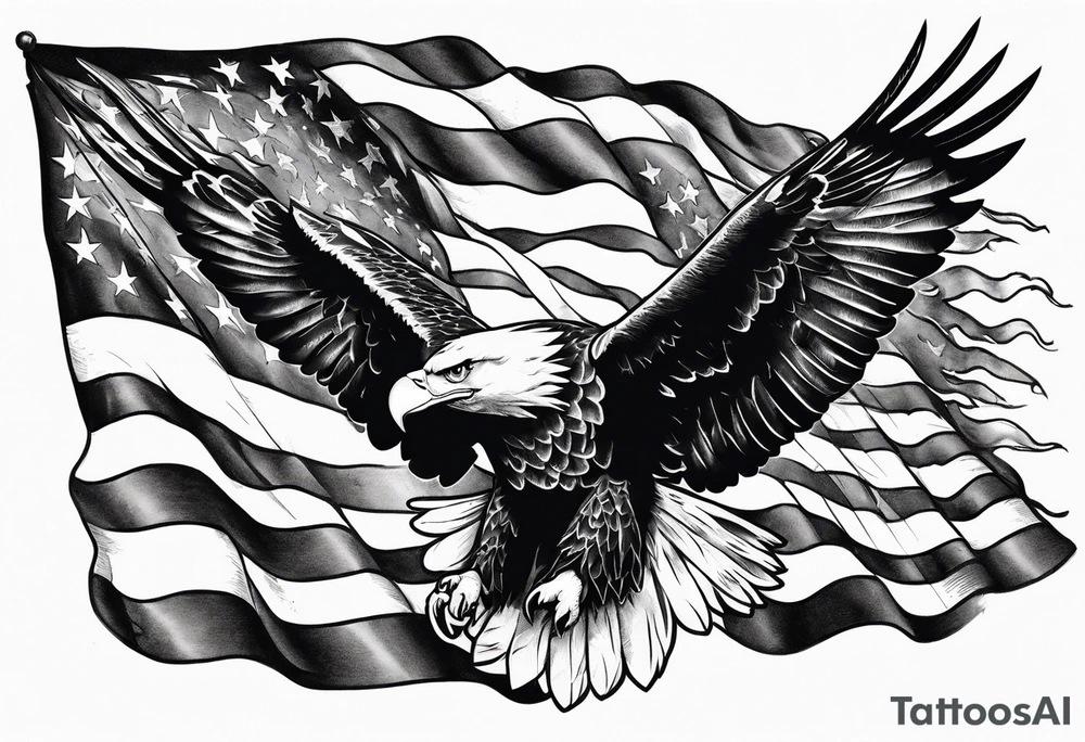 hanging flag with eagles flying under tattoo idea