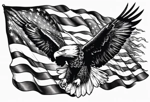 hanging flag with eagles flying under tattoo idea