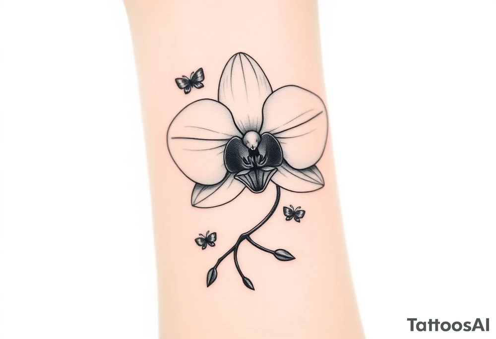 Orchid flower with two butterflies around it tattoo idea