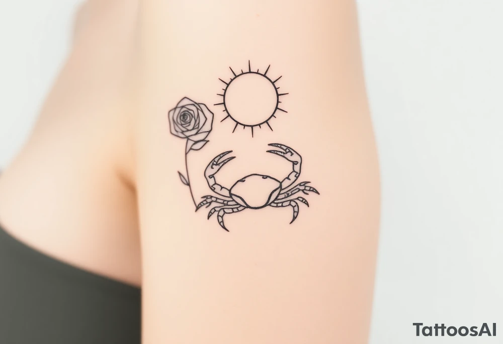 Rose and sun and crab tattoo idea