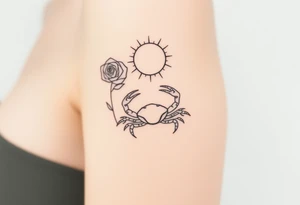 Rose and sun and crab tattoo idea