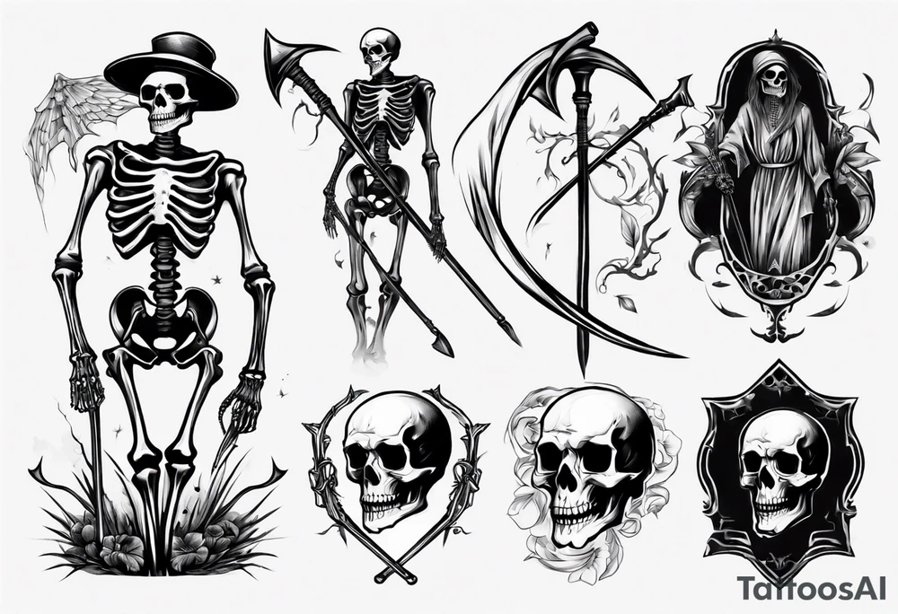 Skeleton with scythe death tattoo idea