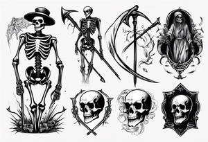 Skeleton with scythe death tattoo idea