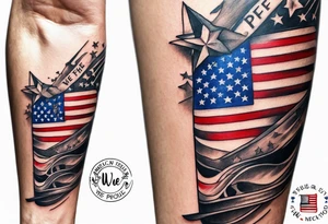 American patriotic forearm tattoo that includes the American flag, the phrase "We The People" tattoo idea