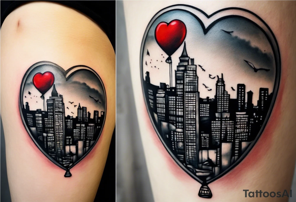 **Tattoo Prompt:**

Design a tattoo inspired by Nine Inch Nails' song "Right Where It Belongs," incorporating iconic Banksy imagery. The central piece could feature a young girl, reminiscent of Banksy's "Balloon Girl," standing at the edge of a precipice. Instead of a heart-shaped balloon, she holds a cracked mirror reflecting a distorted cityscape, symbolizing the themes of reality and illusion.

Around her, faint, ghostly images of people in gas masks (similar to Banksy's "Napalm" piece) emerge from the shadows, representing the song's commentary on societal influence and perception. Above, in a stylized, graffiti-like font, the words "Right Where It Belongs" arc across the scene, blending into the fragmented skyline.

The entire composition is framed by a barbed wire halo, adding a touch of defiance and the struggle for authenticity, encapsulating the haunting and reflective essence of both the song and Banksy's art. tattoo idea