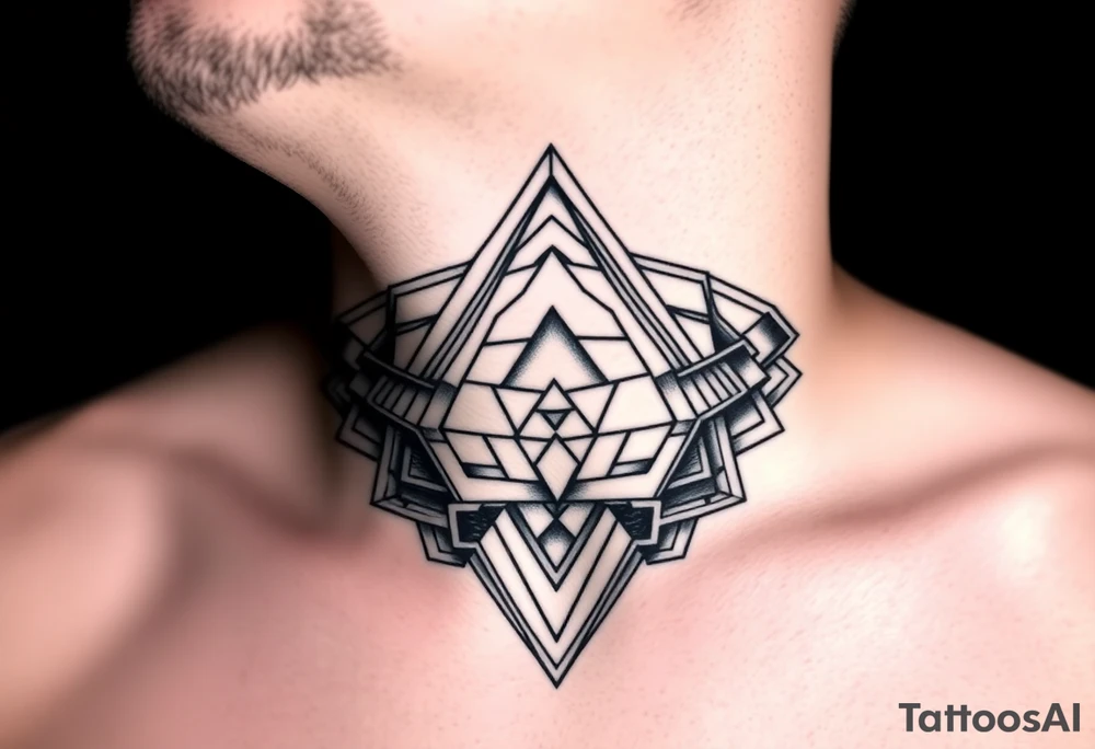 wide geometric throat tattoo with multiple layers tattoo idea