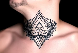 wide geometric throat tattoo with multiple layers tattoo idea