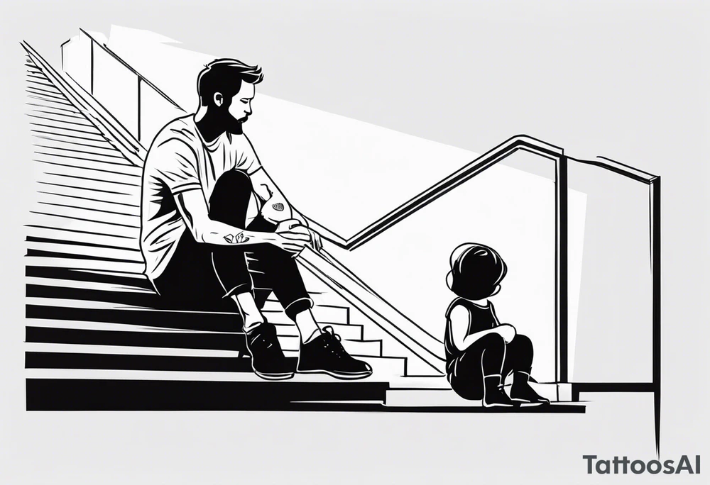Father and child sitting on top of stairs tattoo idea