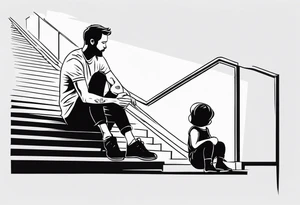 Father and child sitting on top of stairs tattoo idea