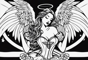 Y2K angel heart with wings and a corset in the middle tattoo idea