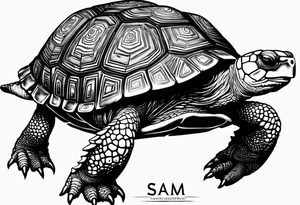 top down view of a tortoise with the name Sam engraved in the shell tattoo idea