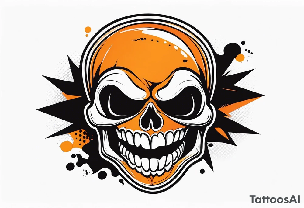 skull laughing black and orange tattoo idea