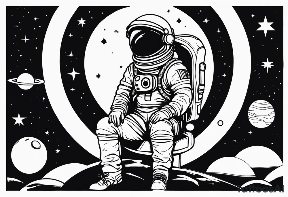 Astronaut sitting on planets tattoo idea