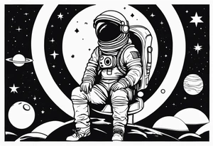 Astronaut sitting on planets tattoo idea