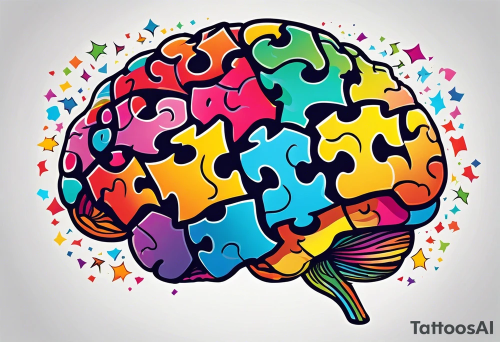 Colorful brain made of puzzle pieces tattoo idea