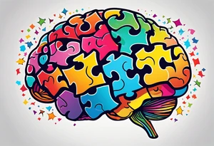 Colorful brain made of puzzle pieces tattoo idea
