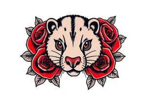 A mole animal with bold black outlines, and red roses surrounding it for a classic old-school aesthetic tattoo idea