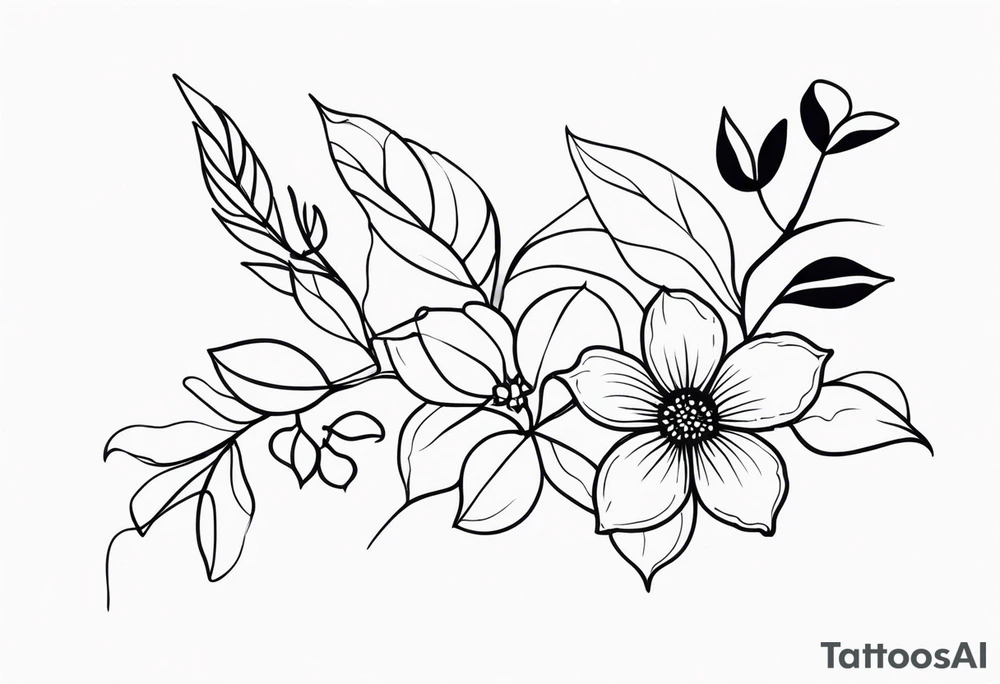 floral and vine. outline. one line tattoo idea