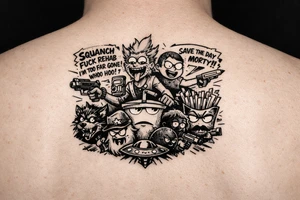 Squanch Rick drinking and shooting things and morty being reckless save the day morty , squanch fuck rehad I'm too far gone! Whoo hoo , Mr pickles and squid billies with aqua team hunger force tattoo idea