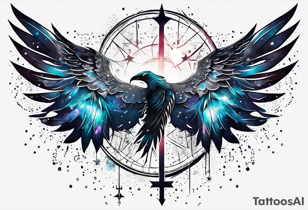 Constellation, wing , snow , cross tattoo idea