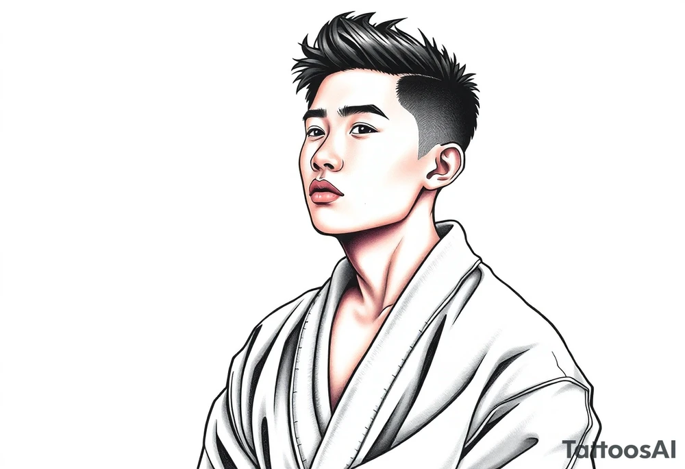 Handsome Asian young guy wearing robe tattoo idea