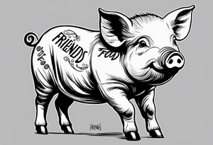 cute pig or piglet.
with text: "friends not food" tattoo idea
