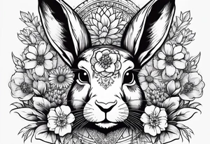 Rabbit head with flowers around it tattoo idea