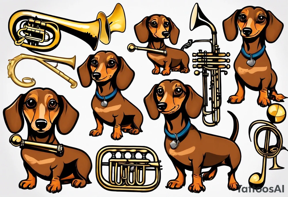 dachshund with a trombone tattoo idea