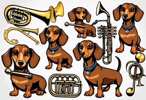 dachshund with a trombone tattoo idea
