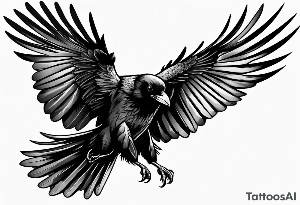 raven in flight tattoo idea